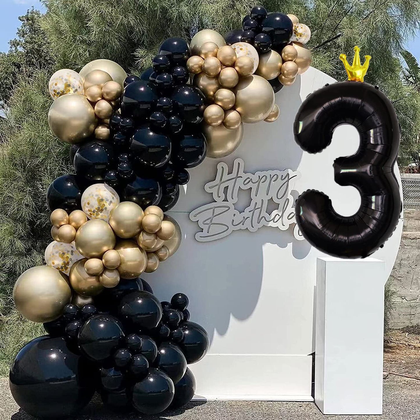 Gifloon Black Number 3 Balloon With Crown, Large Number Balloons 40 Inch, 3Rd Birthday Party Decorations Supplies Third Birthday