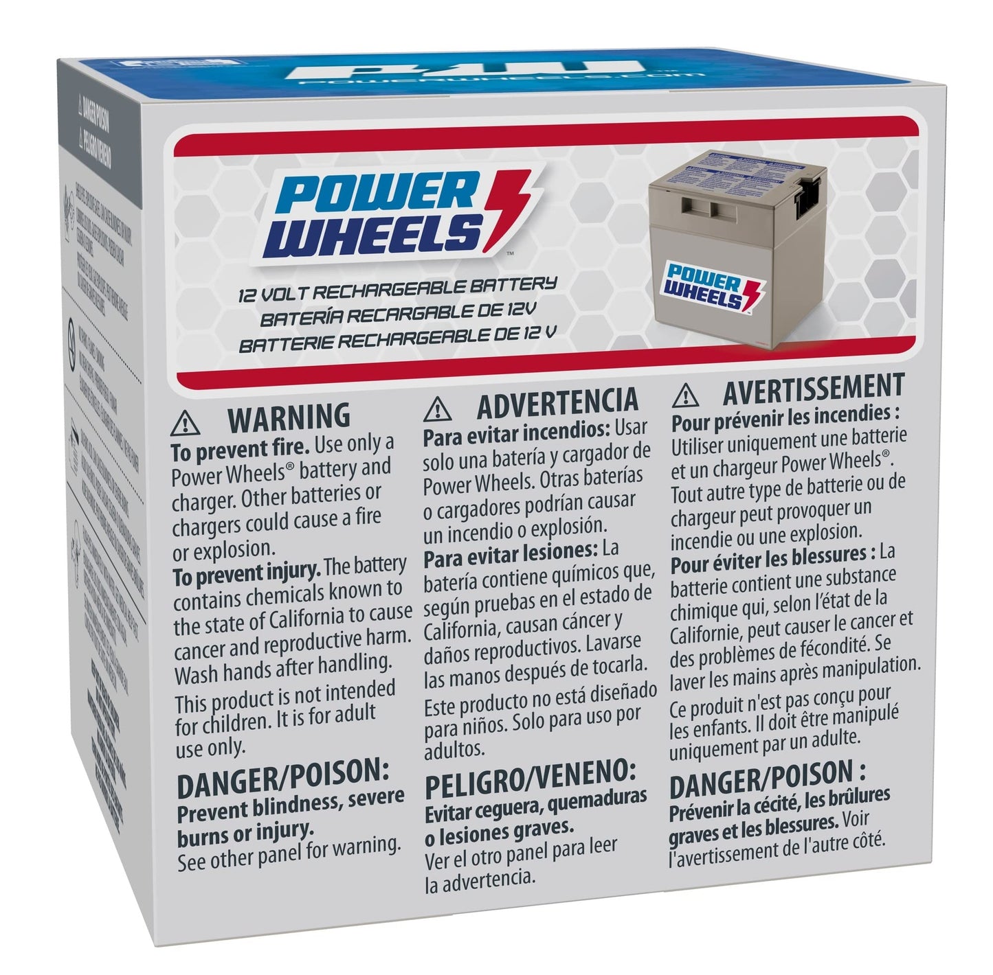 Power Wheels 12-Volt Rechargeable Battery for Ride-On Vehicles, 1 Count, Multicolor, Model 74777