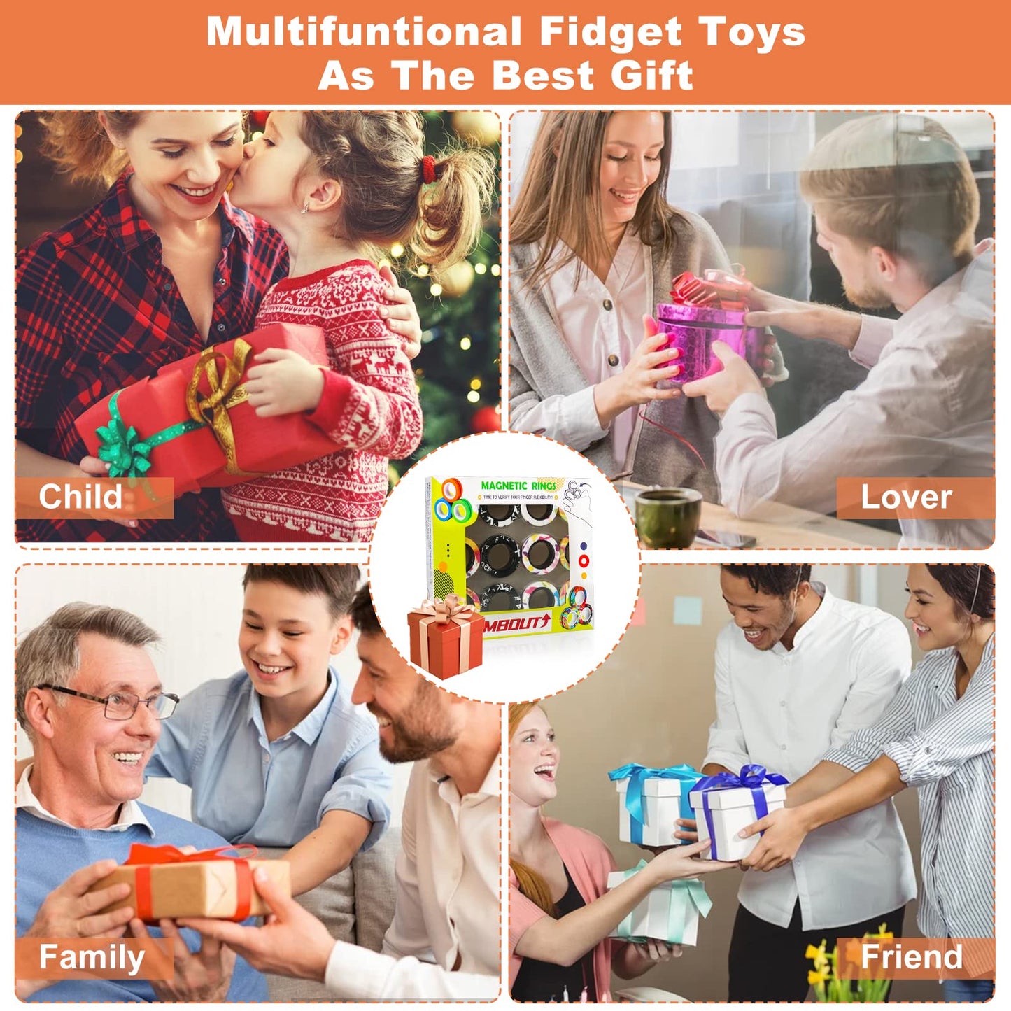 Mboutrising 12Pcs Magnetic Ring Fidget Spinner Toys Set, Graffiti Camo Fingers Magnet Rings, Adhd Stress Relief Magical Toys For Training Relieves Autism Anxiety, Great Gift For Adults Teens Kids