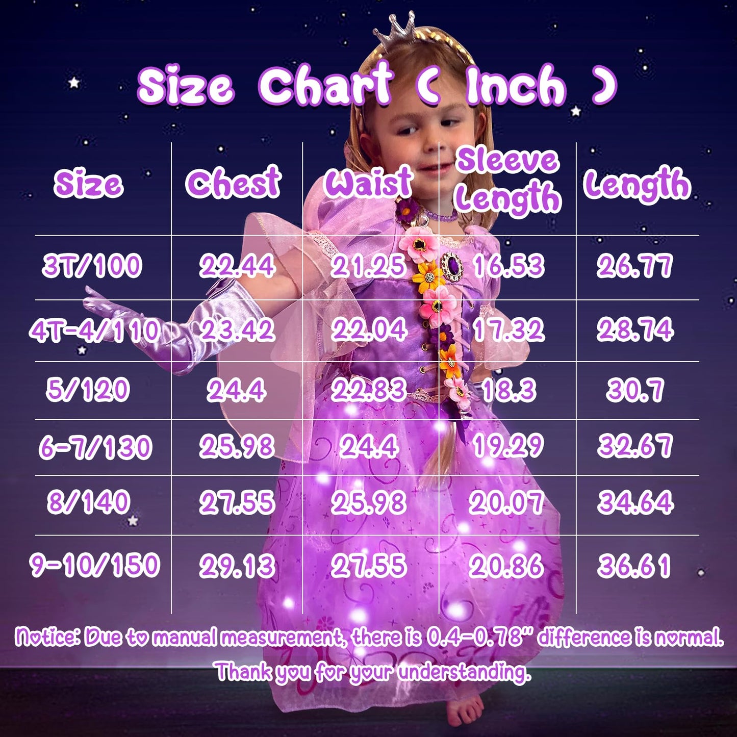 Aolliya Rapunzel Light Up Dress for Girls Purple Princess Costumes Halloween Dress Up for Cosplay Party Carnival