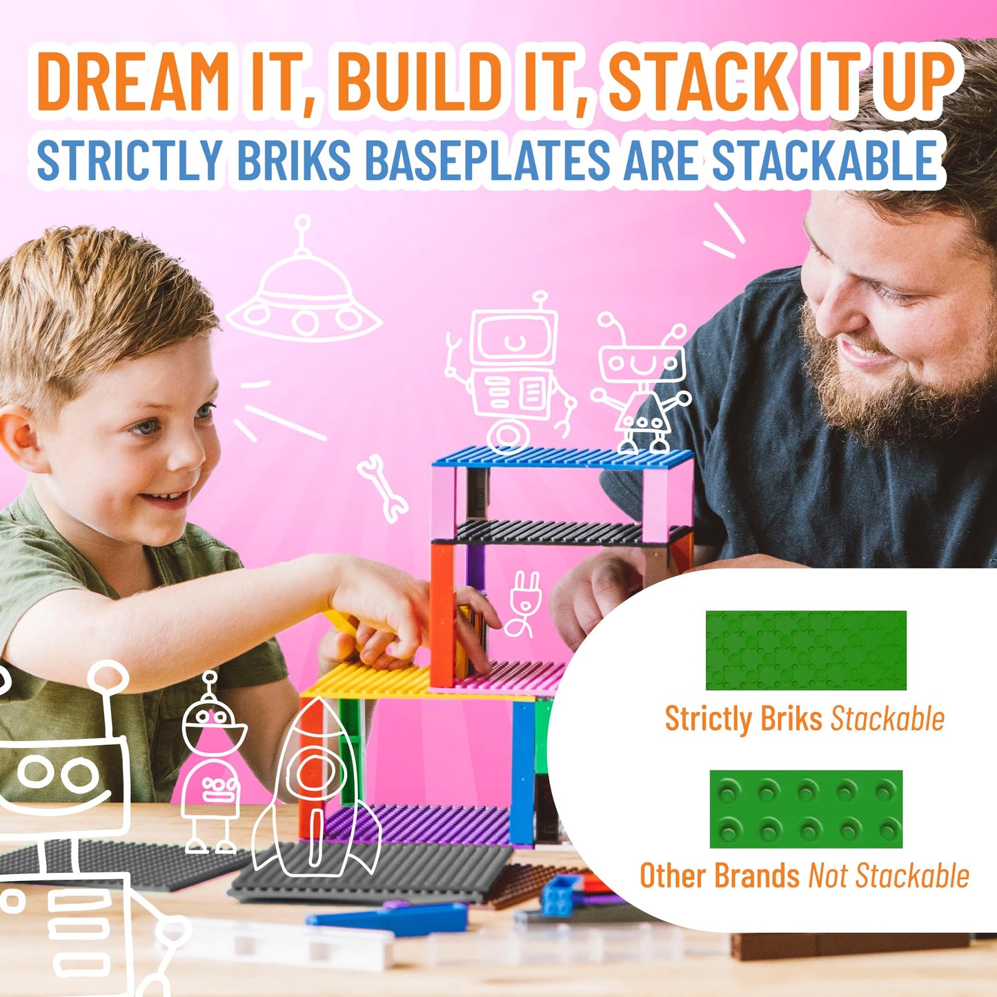 Strictly Briks Compatible With Lego Classic Stackable Baseplates, Building Bricks For Towers, Shelves, And More, Red, Green, Blu