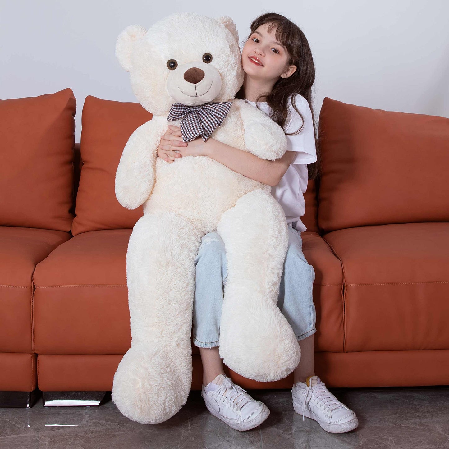 MorisMos Bow Tie Giant Teddy Bear, 55inch Large Big Teddy Bear Plush, Lifesize Stuffed Animals for Girlfriend, Boyfriend, White