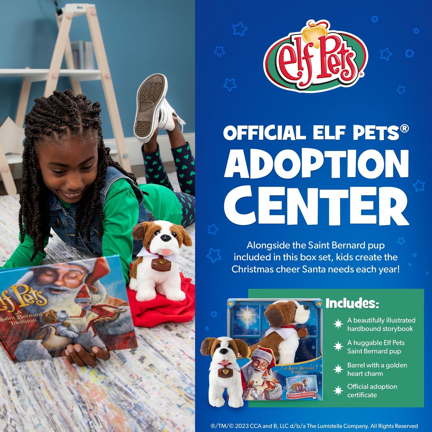 Elf Pets: A Saint Bernard Tradition- Includes Beautifully Illustrated Hardbound Storybook, Huggable Elf Pet St. Bernard Stuffed Animal With Barrel Charm And Official Adoption Certificate