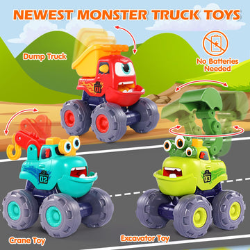 OCATO Monster Truck Toys for 1 2 3 Year Old Boy Birthday Gift, Construction Toys Pull Back Cars for Toddlers 1-3, Baby Boy Toys