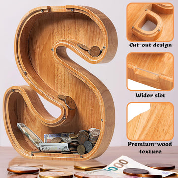Sulevalt 12' Extra Large Wooden Letter Piggy Banks - Piggy Banks For Boys Girls Kids, Alphabet Money Banks With Initial S - Coin Banknote Bank Birthday/Christmas For Kids