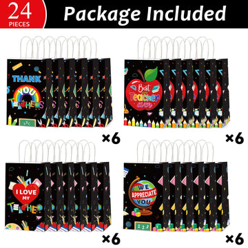24 Pieces Teacher Appreciation Party Favor Bags Best Teacher Ever Goodie Bags Candy Bags For Teacher Appreciation Party Decoration Thank You Teacher Gift Bags With Handles For 2024 Grad Party Supplies