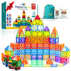 Little Vo Magnetic Tiles 136 PCS with 2 Cars and 8 Extra Alphabets - STEM Building Blocks for Kids Educational Gift for Boys & Girls