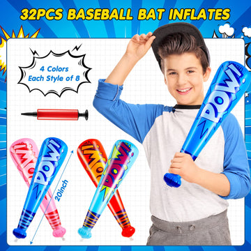 Seematn 32 Pieces Pow Inflatable Baseball Bats 17 Inch Inflatable Toy Bat For Kids Baseball Party Decorations Favors Carnival Bi