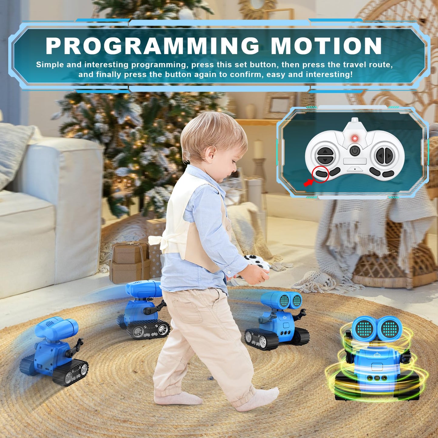 Hamourd Robot Toys for Boys Girls, Emo Robot with Walkie-Talkie Function, Gesture Sensing, Flexible Head & Arms, Programming Mot
