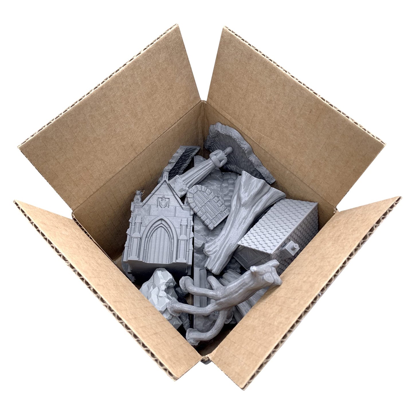 EnderToys 3D Printed Terrain Value Box for 28mm Miniatures, 7x7x7 Inch, Assorted Scenery for Tabletop RPG and Wargames