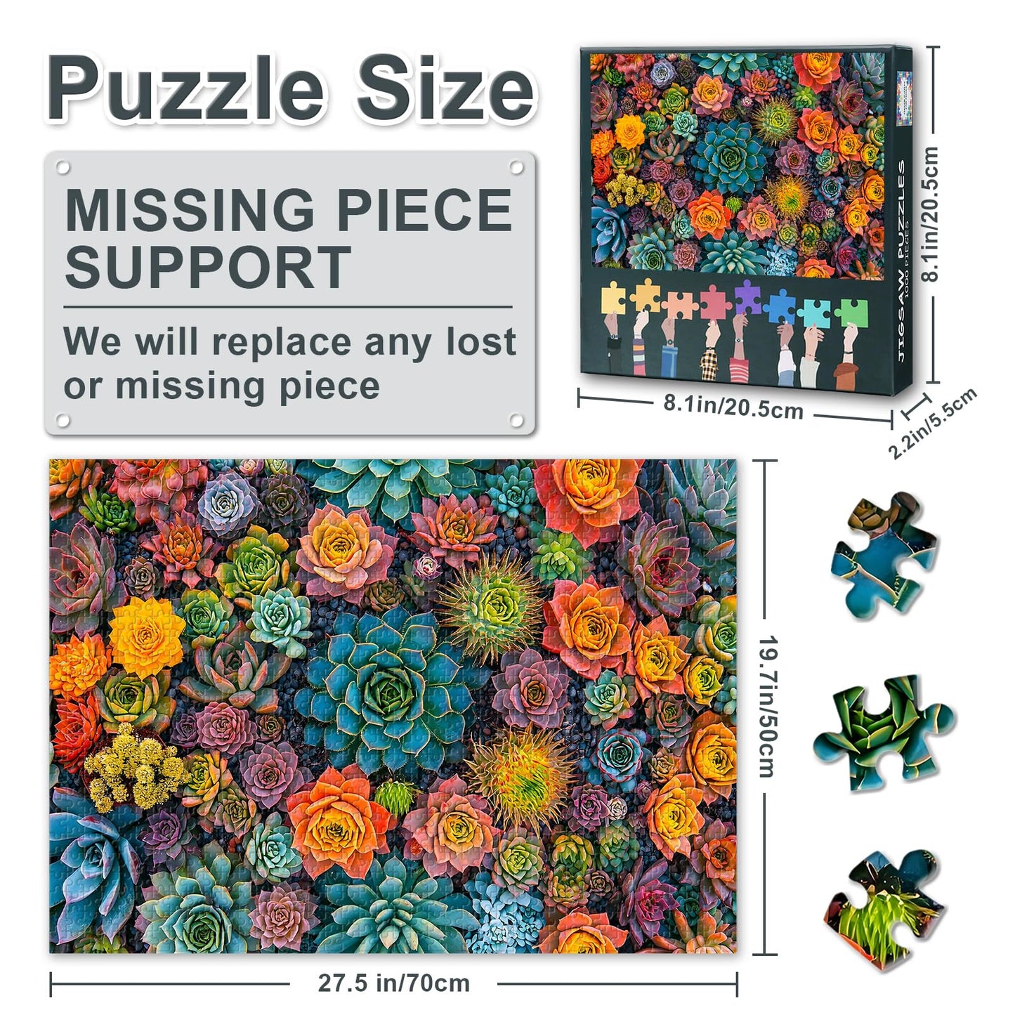 Succulent Puzzles For Adults 1000 Pieces, Hard Impossible Difficult Challenging Family Puzzle Flower Plant, Jigsaw Puzzles 1000