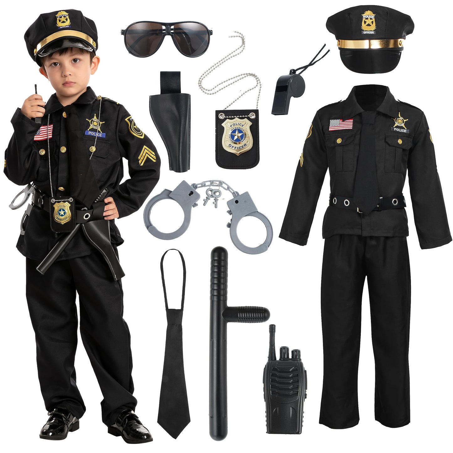 Spooktacular Creations Halloween Police Costume For Kids, Black Police Officer Costume For Boys, Toddler Cosplay Roleplay Themed Party (Medium (8-10 Yrs))