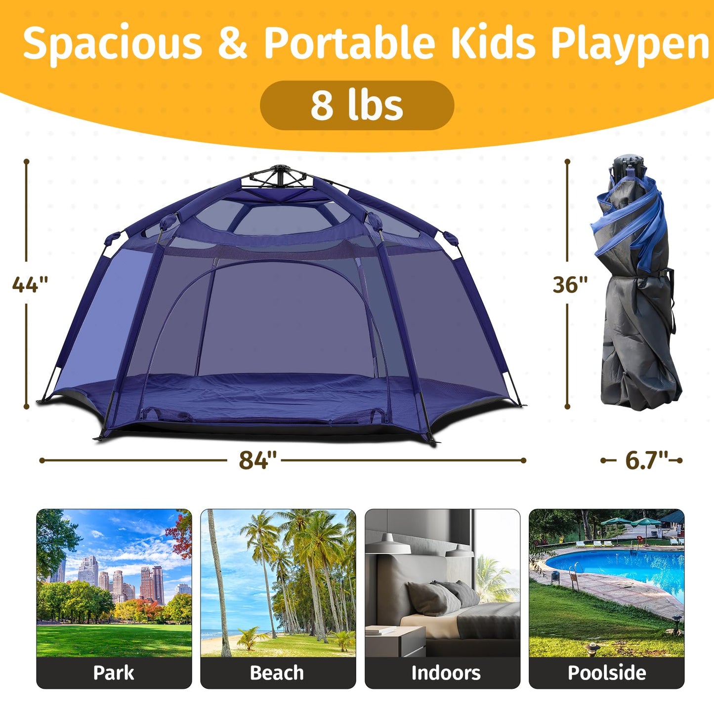 Alvantor Baby Playpen Play Yard 84''X84''X44 Large Kids Tents Pop Up Play Tent Indoor Outdoor Playhouse For Babies Toddlers Ch
