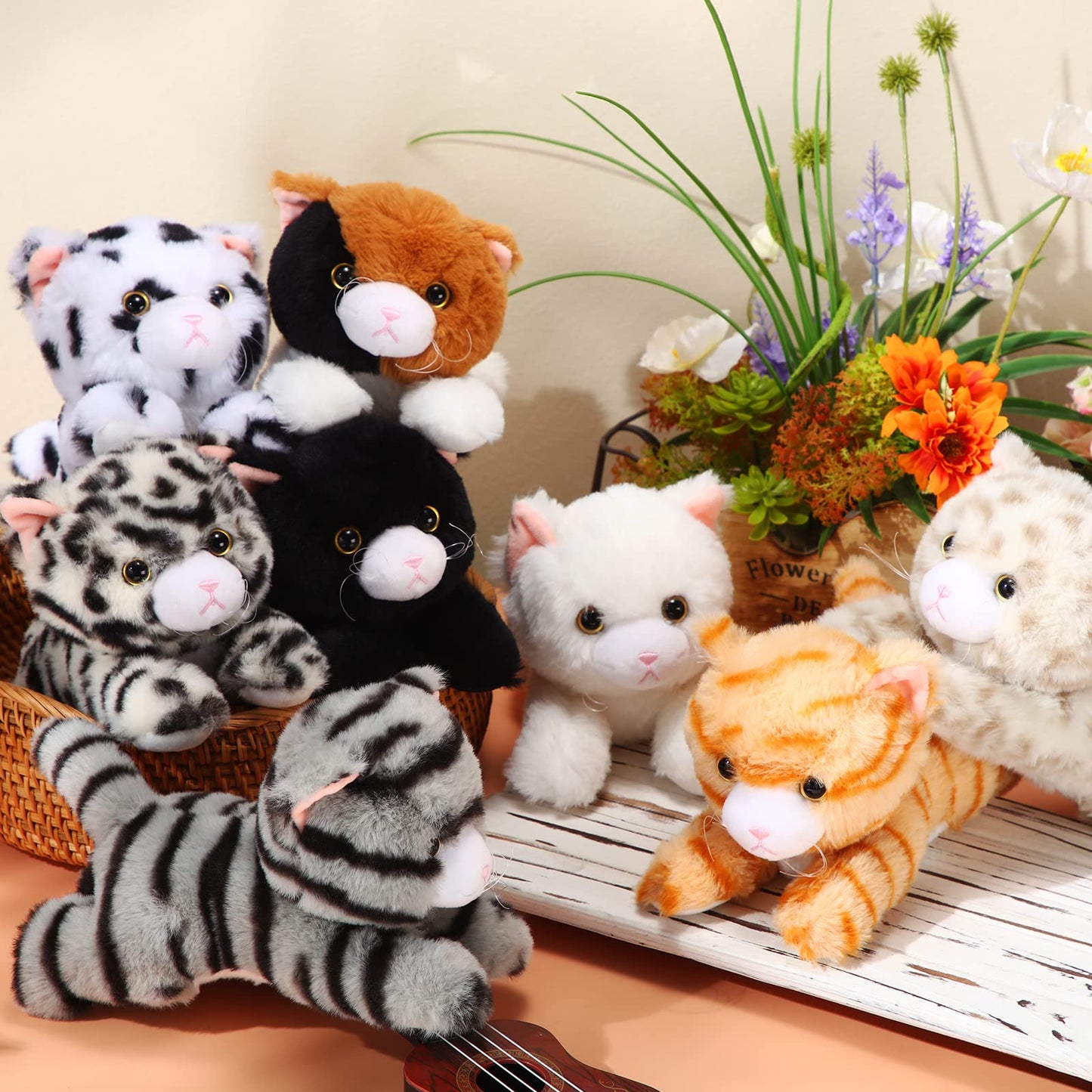 Libima 8 Pcs Cat Stuffed Animals Bulk 8 Inch Plush Kittens Cat Theme Party Favors Carnival Awards Birthday Party Gifts Assorted