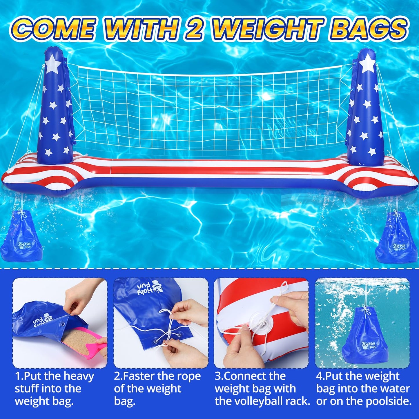 Holyfun Swimming Pool Volleyball Net Set Basketball Hoop, Summer Pool Floats Inflatable Water Games For Kids, Teens, Adults And