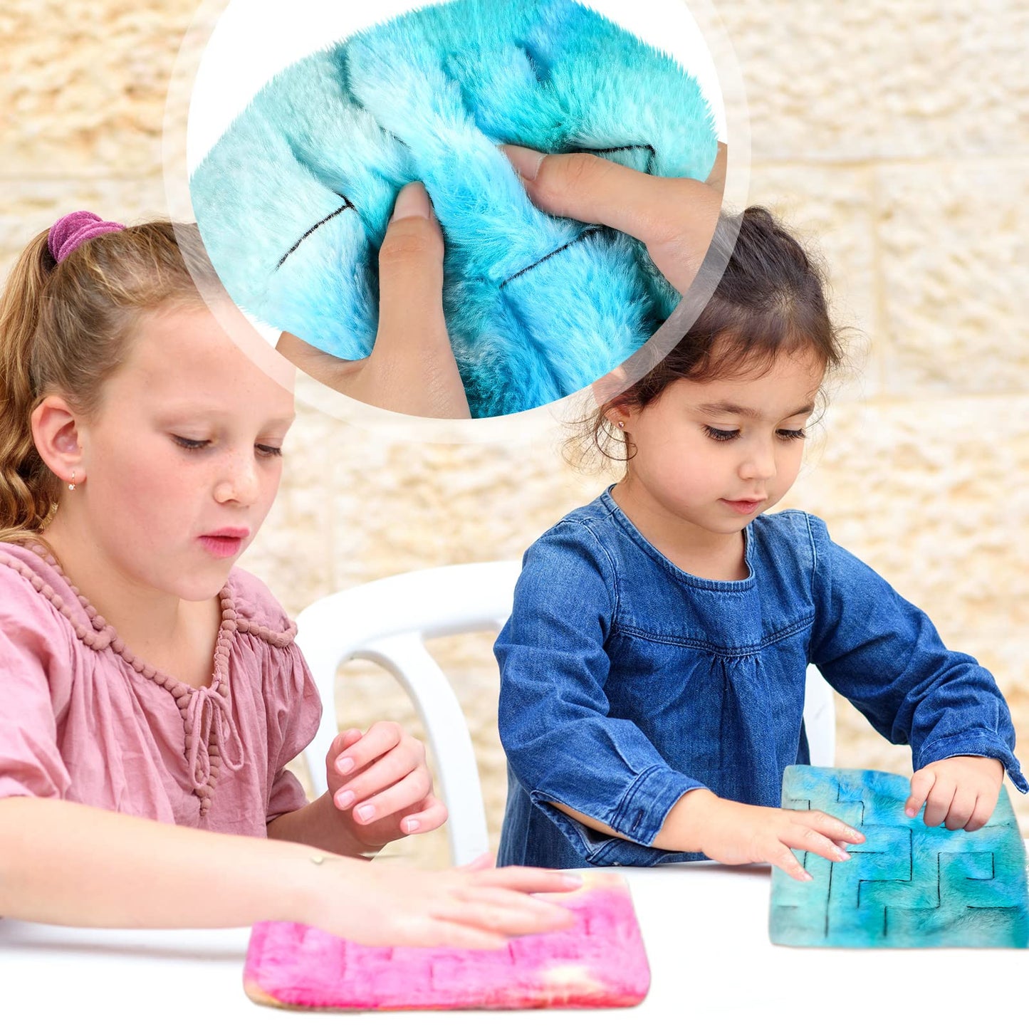 Frienda 2 Pack Marble Maze Mat Fidget Toys, 8.7 x 6.3 Inch, Fluffy Material, Stress Relief for School, Vivid Style, Blue/Orange