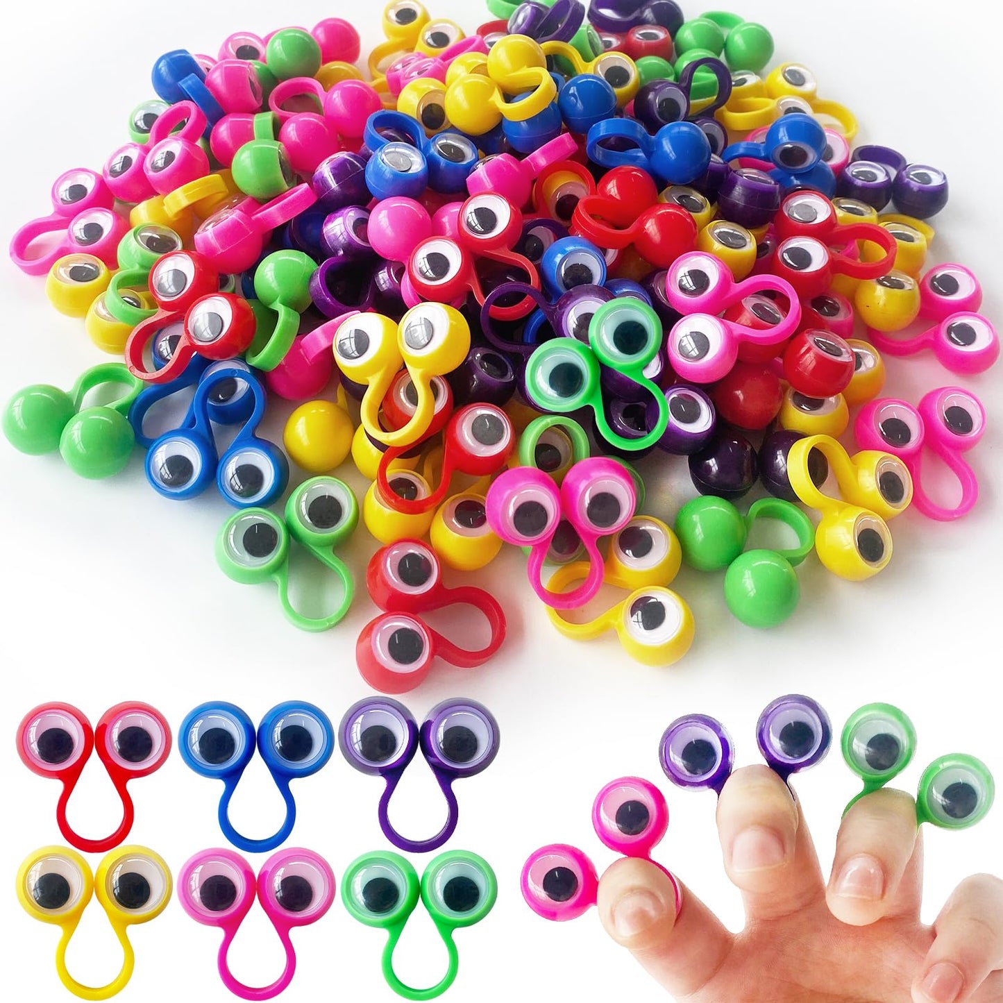 Woozettn 100Pcs Eye Finger Puppets,Wiggly Eyeball Finger Puppet Eye On Rings,Eyes Monster Finger Googly Eye Rings For Kids Party Favors,Classroom Rewards,Christmas,Birthday Gift,6 Colors