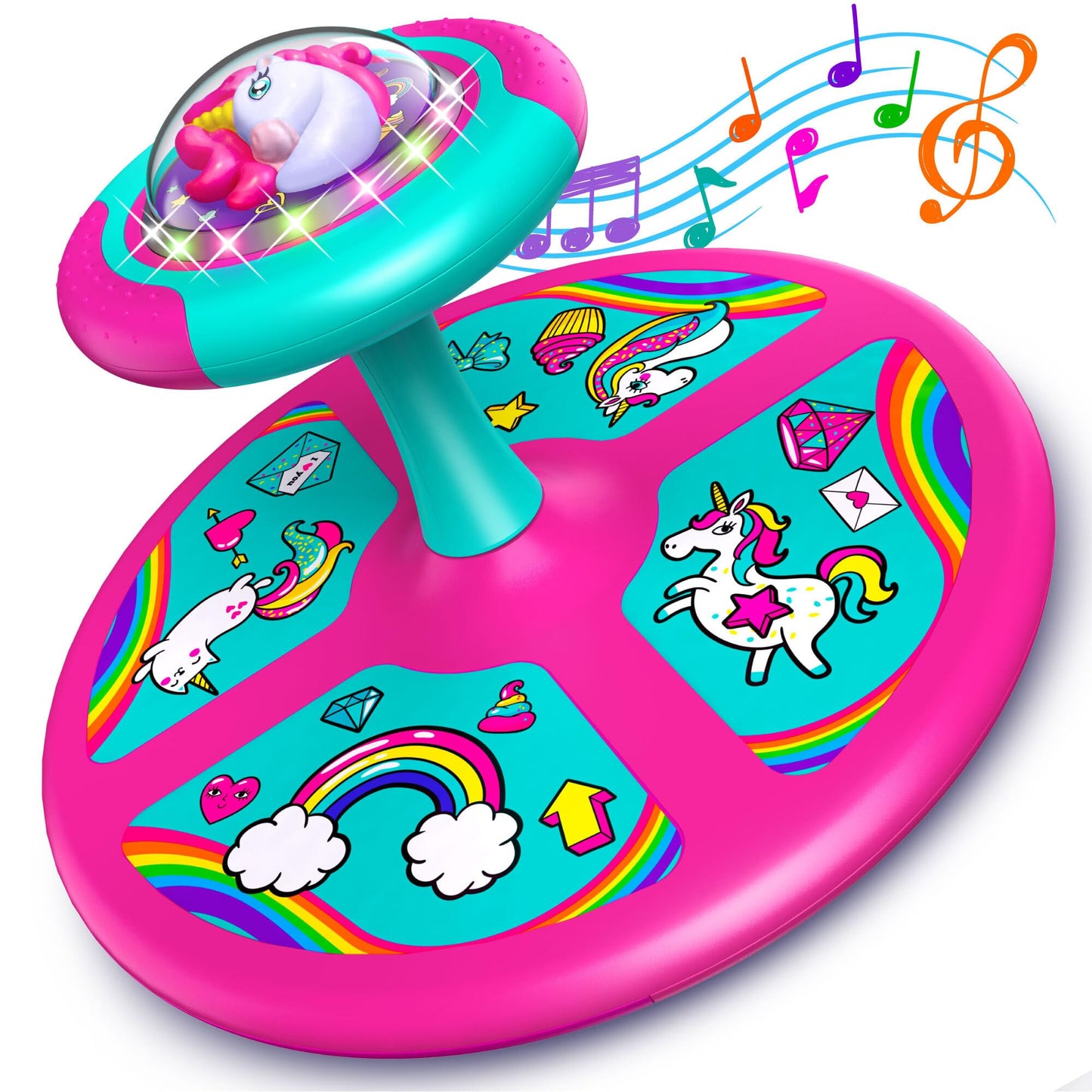 MindSprout Light-Up Unicorn Twister - 360° Spin Toy with LED Lights & Music for Toddlers Age 2+, Perfect Birthday Gift for Kids