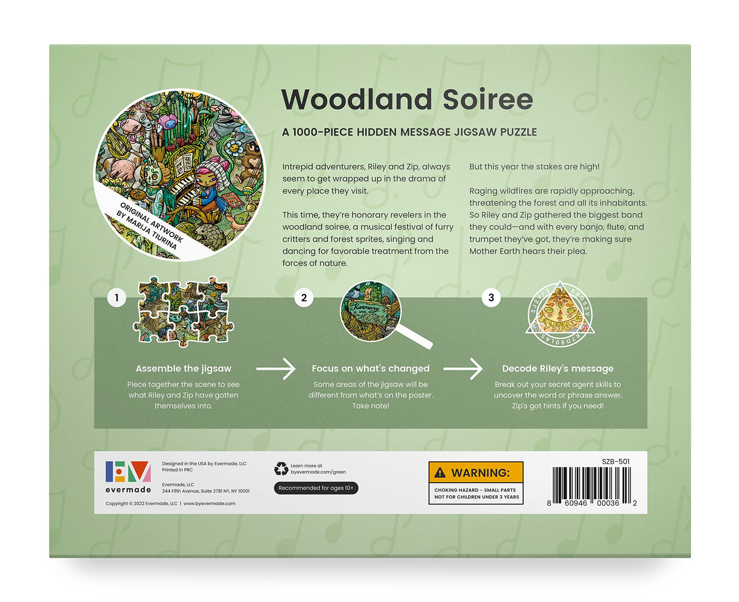 Woodland Soiree By Evermade - A Hidden Message Mystery Jigsaw Puzzle - 1000 Pieces, Beautifully Detailed 20'' X 28'' Frameable Art