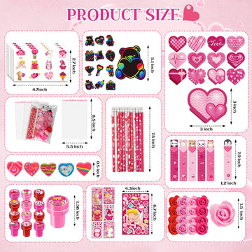 BenLouis Valentines Day Stationery Gifts Set for Kids Hearts Pencils Erasers Stickers School Classroom Exchange Reward Prizes Bu