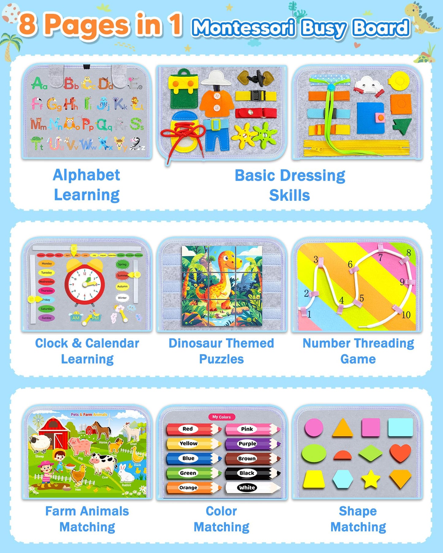 Gojmzo Busy Board Montessori Toys For 1 2 3 4 Year Old Boy Girl Birthday Gifts, Busy Book Sensory Toys For Toddlers 1-3, Toddler Toys Age 1-2, 2-4, Learning Educational Toy Travel Activities
