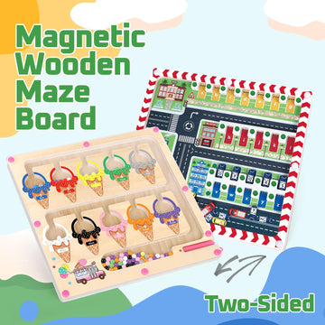 Wakeinsa 2 In 1 Magnetic Color And Number Maze,Montessori Toy For 3-6 Years Old,Wooden Magnet Balls Puzzles,Toddler Busy Board Game,Preschool Learning Activities,Christmas & Birthday Gift For Kids