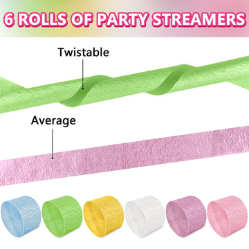 Oun Nana Metallic Pastel Crepe Paper Streamers 6 Rolls, 2.2 x 123 Ft Birthday Streamers Party Decorations for Baby Shower Bachel