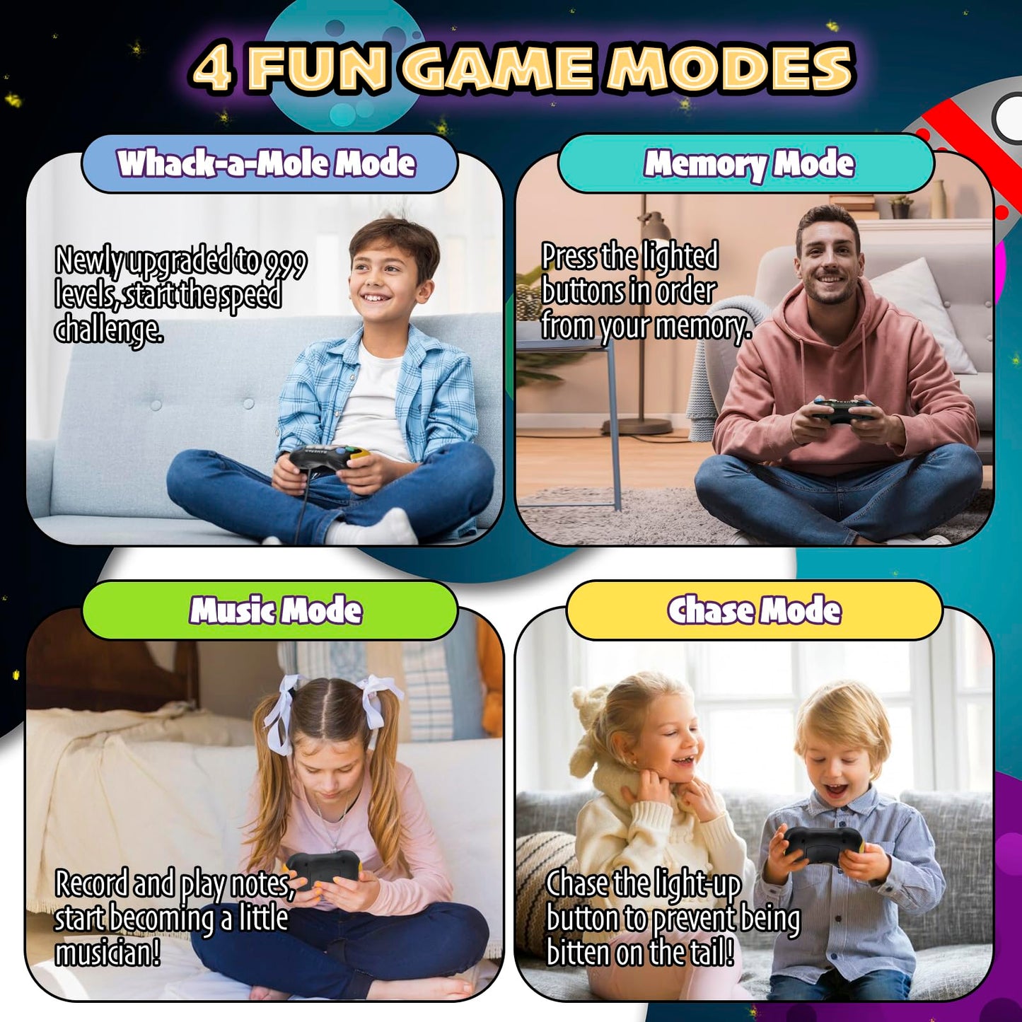 Thinhous Quick Push Pop Game - 5 Mode Electric Fast Push Handheld Games Sensory Button Light Up Toys With 7 Color Lights, Party