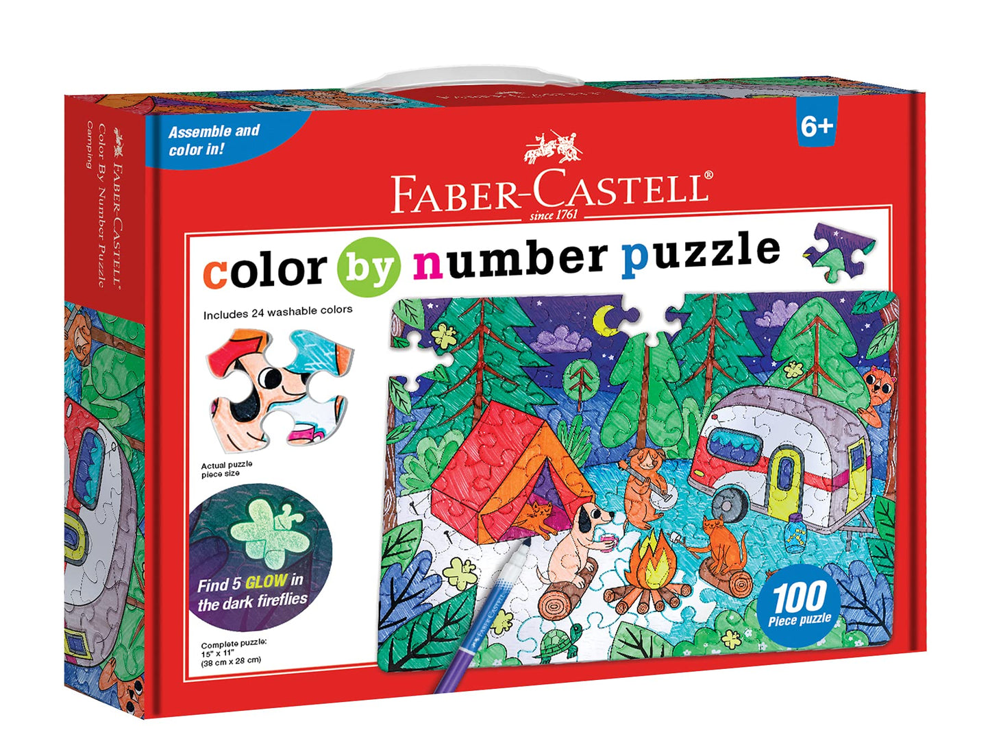 Faber-Castell Color By Number Puzzle, Camping - 100 Pieces, Diy Coloring Puzzle Set For Kids Ages 6+, Small