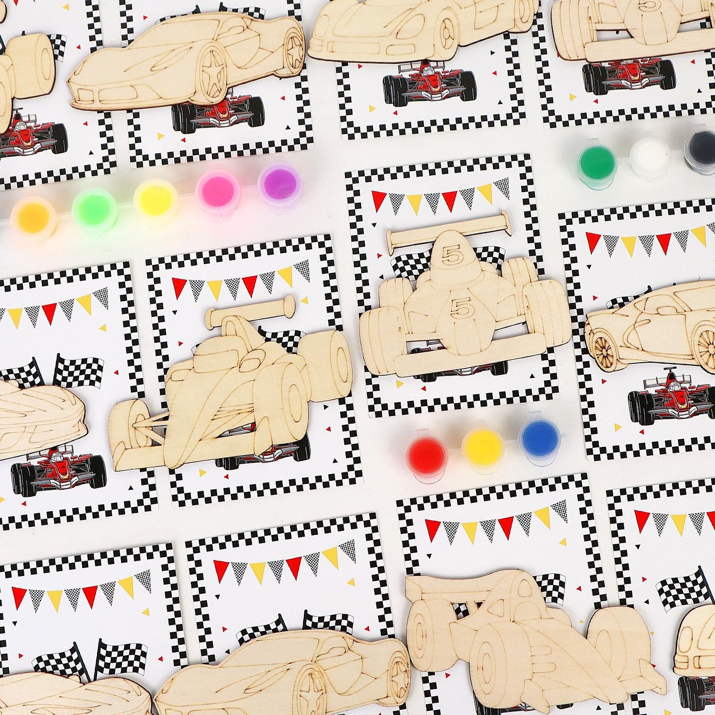 LARDUX Race Car Party Favors, 24PCS DIY Wooden Arts & Crafts Painting Kit for Kids, Glow in The Dark Party Favors Family Crafts