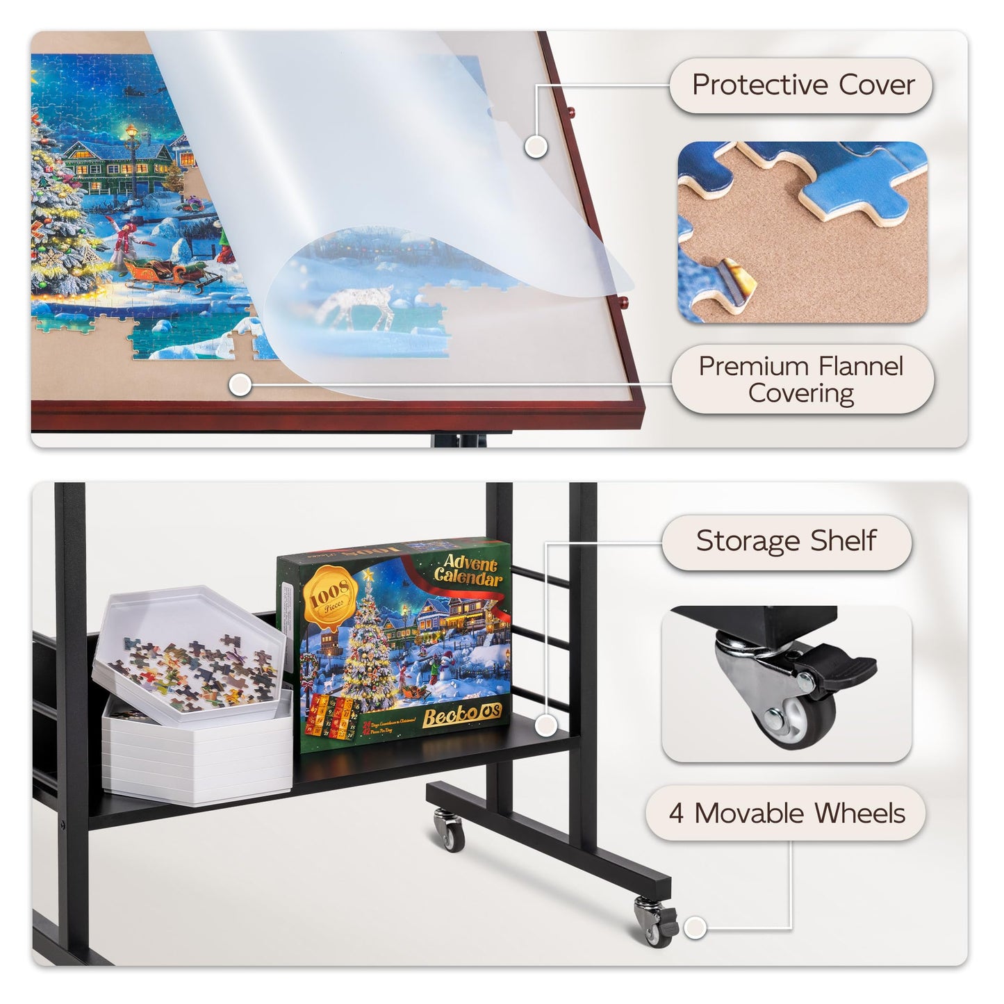 Becko US 1500 Piece Puzzle Table, Adjustable Height & Tilt, 5 Drawers, Portable Pinewood & MDF Design, Model WGPTZ