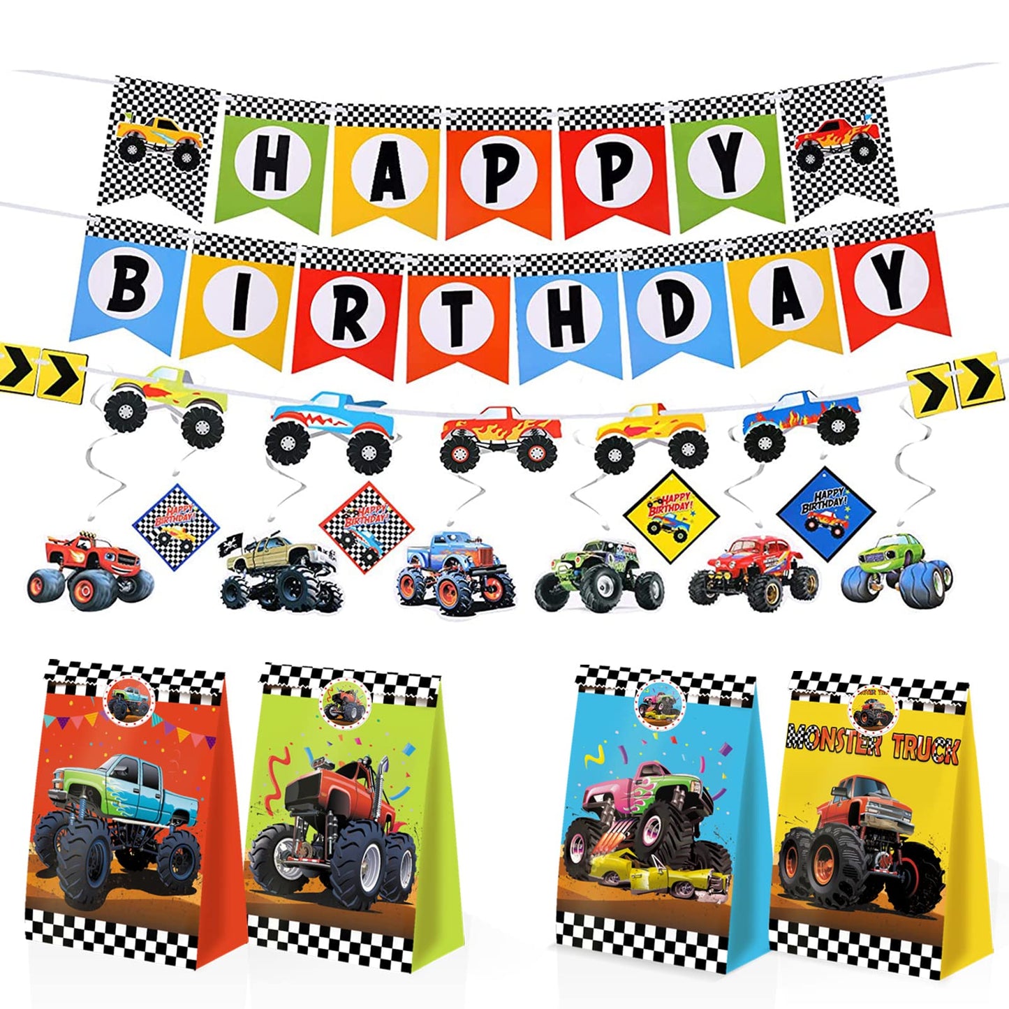 24Pcs Monster Truck Goodie Bags Monster Truck Party Favors Monster Truck Treat Bags Monster Truck Birthday Party Supplies For Bo