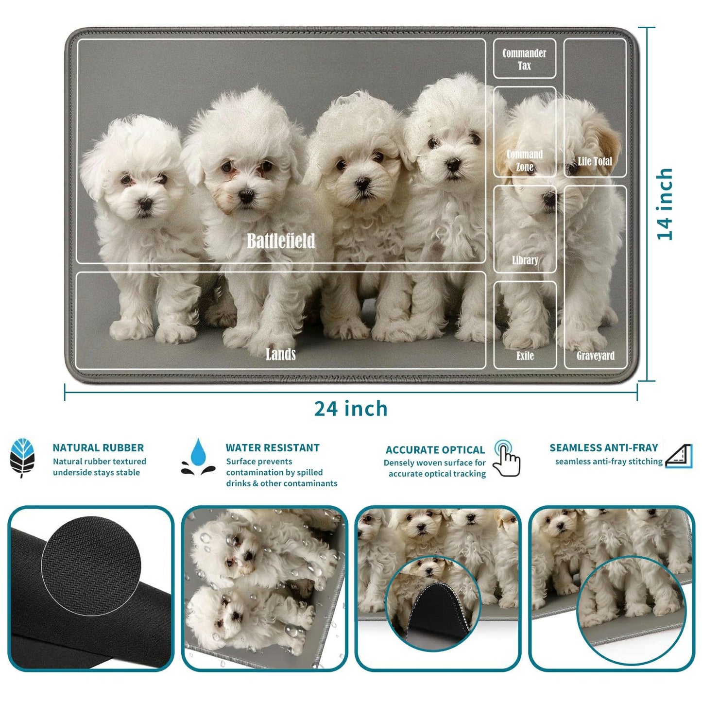 Rwutytiul Dog Card Playmat 24 X 14 Inch With Tube Bag, Card Gameplay Mat With Zones Commander Deck Board Mtg Rpg Ccg Tcg Card Ga