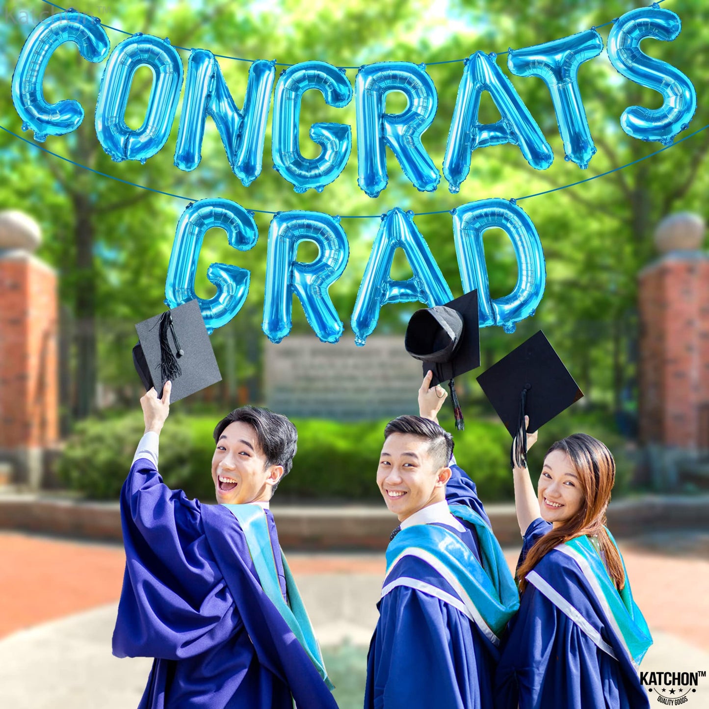 Katchon, Blue Congrats Grad Balloons - 16 Inch | Congrats Grad Banner Balloons For Graduation Decorations Class Of 2025 | Congratulations Balloons For Graduation Balloons Class Of 2025 Decorations