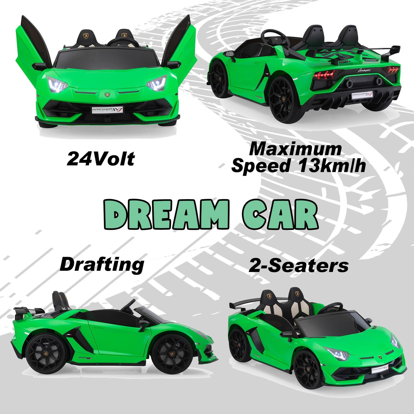 2-Seater Ride On Car 24V Electric Lamborghini For Kids High Speed 13Km/H Drift Sports Car With Pu Leather Seats W/Adjustable Safety Belt, 2 Speeds Mode, Music, Gifts For Children