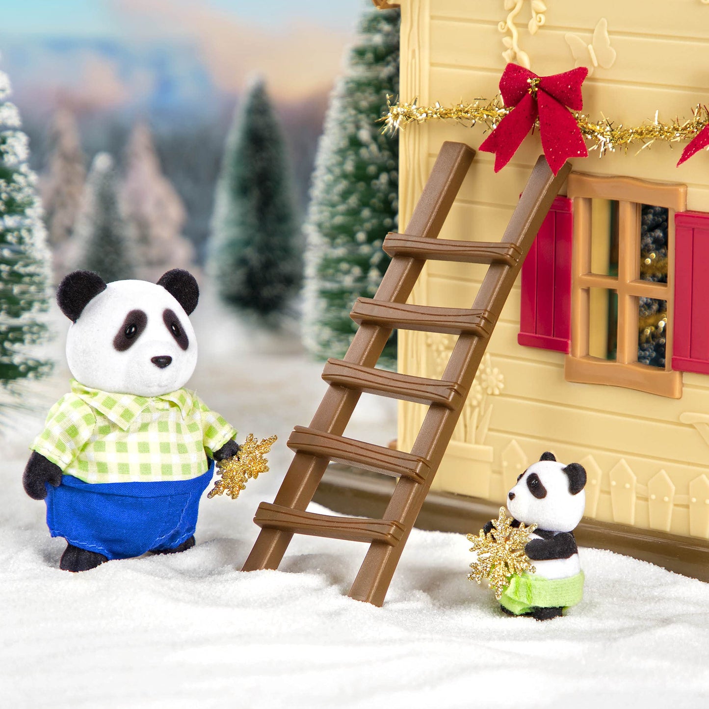 Li'L Woodzeez - The Skyhopper Panda Family - Set Of 4 Collectible Posable Panda Figures With Storybook - Pretend Play Doll Figur