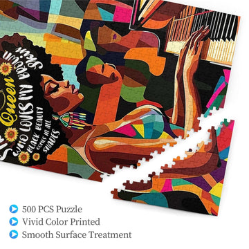 African American Jigsaw Puzzles for Adults 500 Pieces Abstract Black Women Puzzle Black Queen Playing The Piano Wooden Puzzle fo
