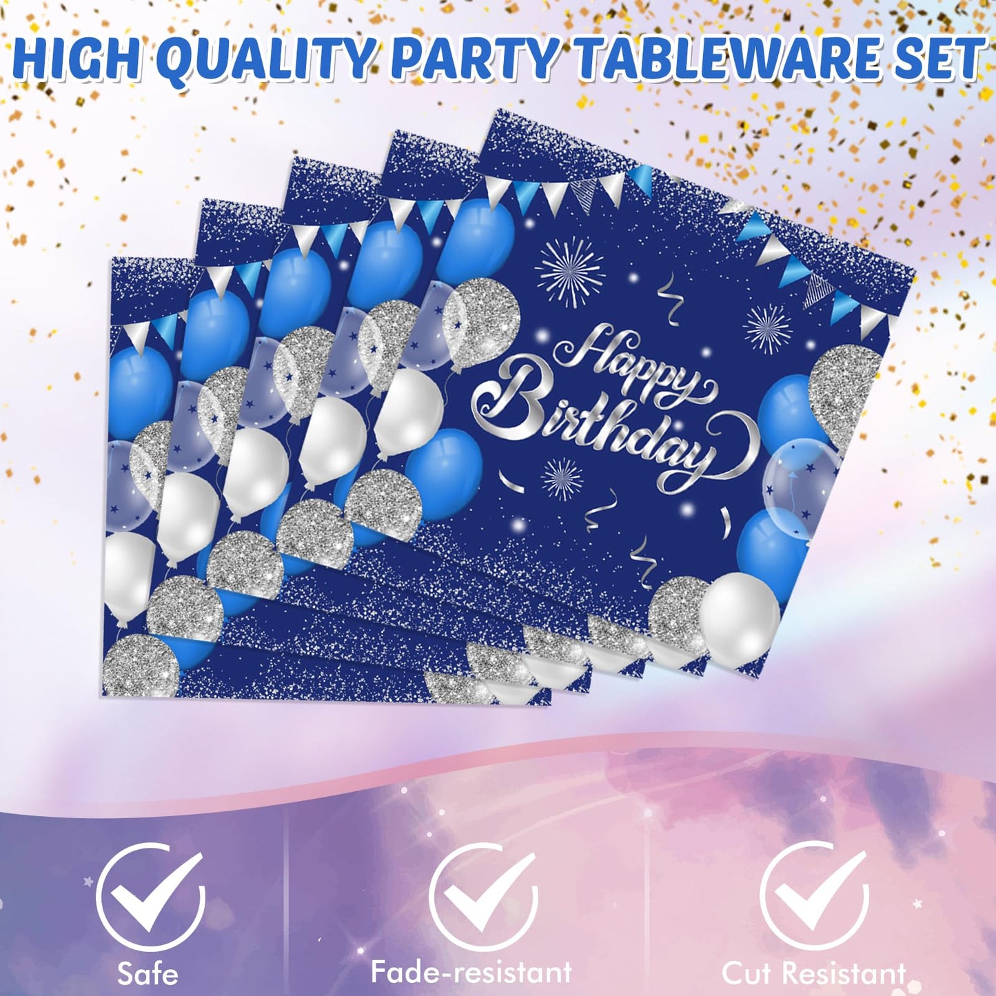 Blue 40Th Birthday Decorations For Men Navy Blue Silver Happy 40Th Birthday Plates,Table Covers And Napkins For 40Th Birthday An