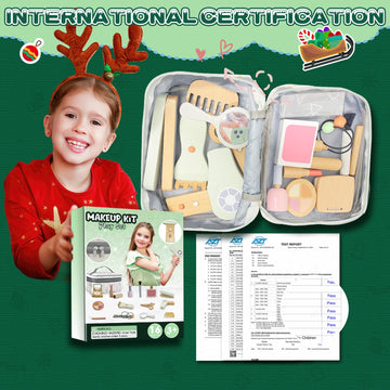 Wooden Makeup Toy Set, Wood Makeup Kit for Girls, 2-in-1 Pretend Wood Beauty Hair Salon & Makeup, 16-Piece Non-Toxic & Safe Wood