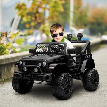 Aosom 12V Kids Ride On Truck With Parent Remote Control, Battery Powered Electric Car With Spring Suspension, Adjustable Speed, Led Lights And Horn, Black