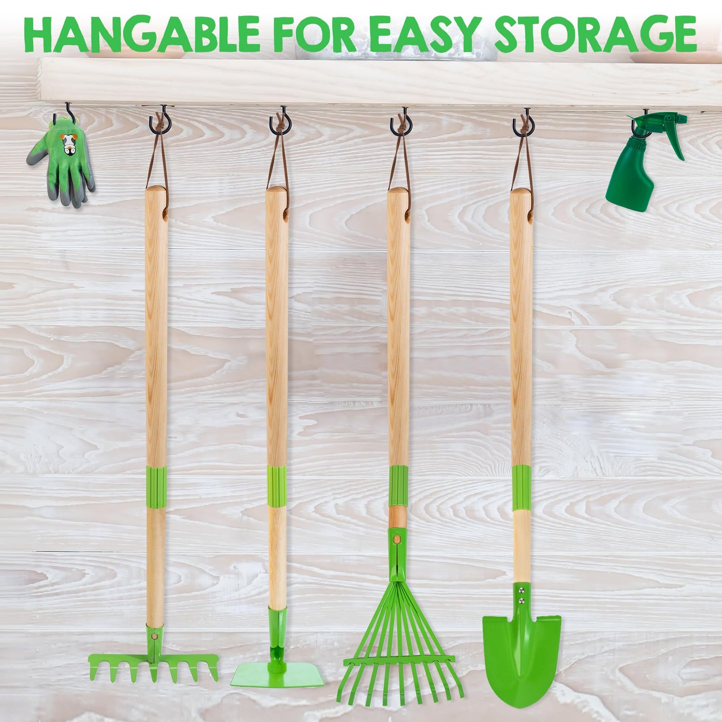 Amtreen Kids Garden Tools Set 7 PCS Gardening Tool for Kids with Gloves Shovel Rake Detachable Handles Outdoor Yard Farm Lawn Beach Toy Pretend Play Birthday Gift for Kids 3 4 5 Year Old