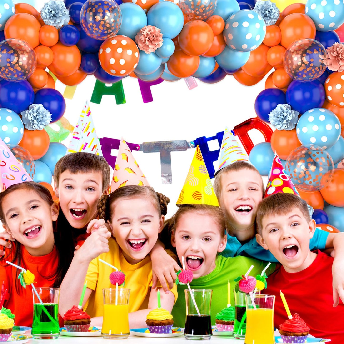 Paready Blue And Orange Balloon Arch Kit, 113Pcs Royal Blue And Orange Balloon Garland Light Blue And Orange Polka Dot Party Bal