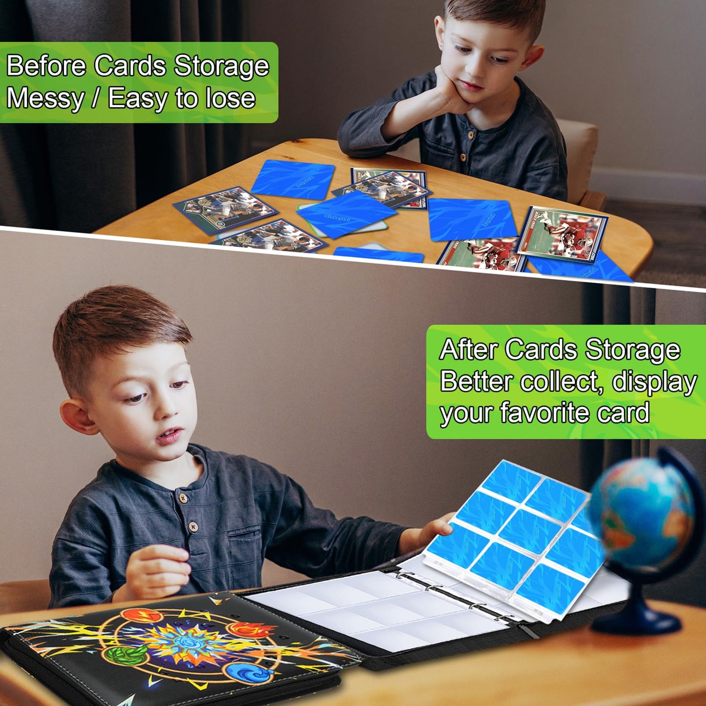 Card Binder for Cards 4-Pocket Trading Card Binder with 50 Removable Sleeves Fits 400 Cards Great Creative Design Card Collection Binder Album Gift for Boys Girls Aged 4 to 16