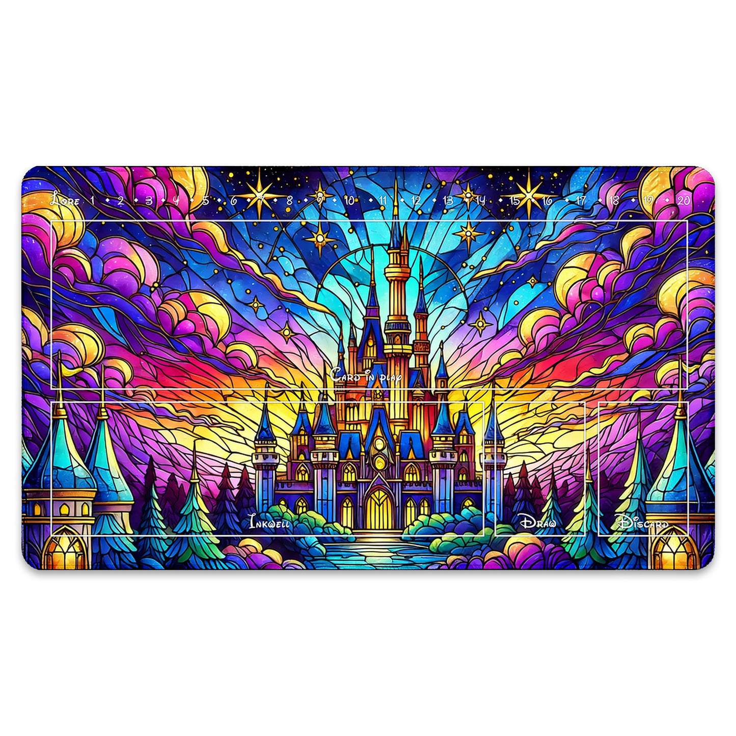 Wizcraft Gaming Paramint Lorcana Stained Glass Castle (Stitched) - Lorcana Playmat - Lorcana Mat, Lorcana Game Mat - Non-Slip Ru