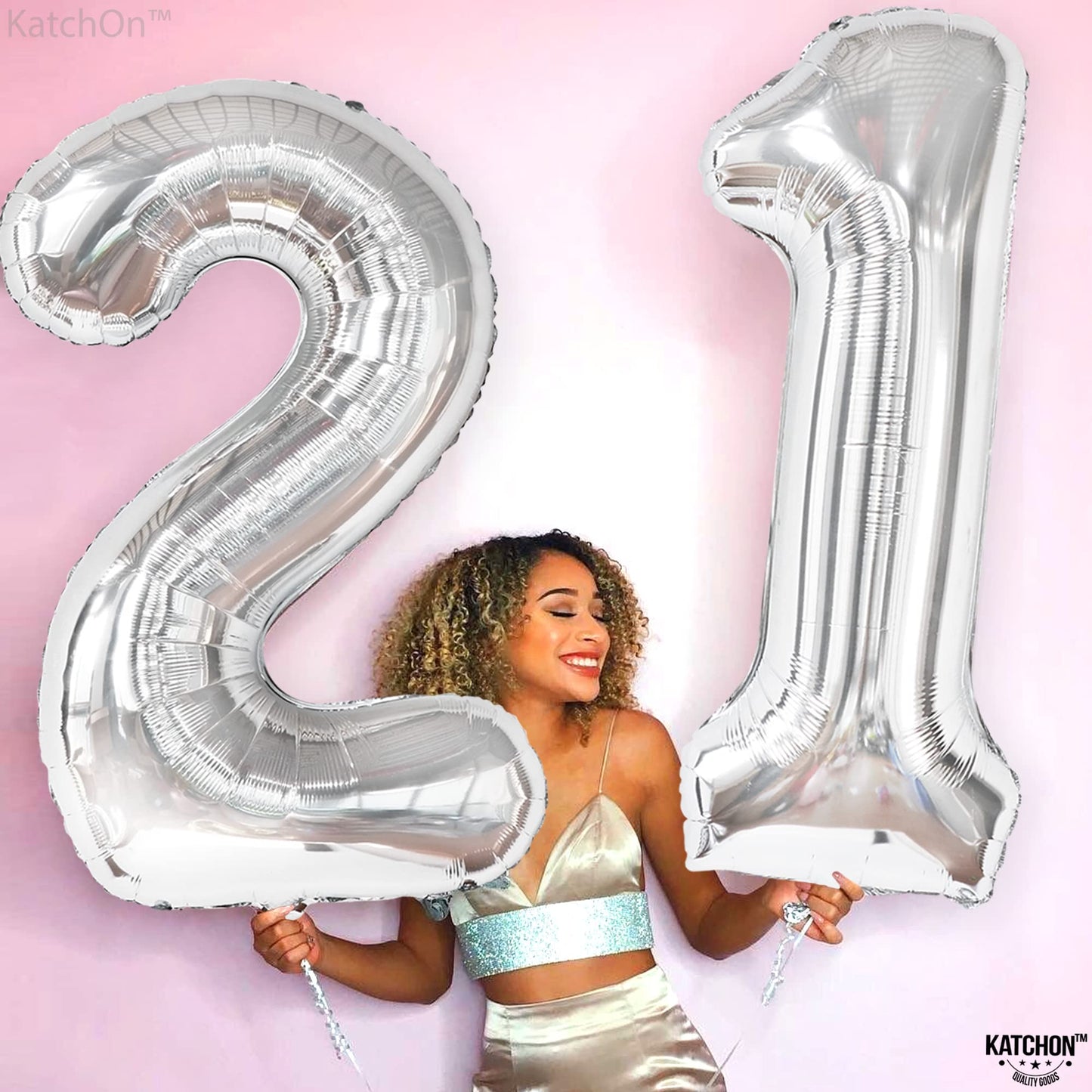 Katchon, Big Silver 21 Balloon Number - 40 Inch | Silver 21 Number Balloons For 21St Birthday Decorations | 21 Birthday Balloons, 21St Birthday Decorations For Her | Finally 21 Birthday Decorations