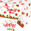 Tiamon 3 Pcs 108 x 54 in Strawberry Party Tablecloth Sweet One Birthday Table Cover Berry First Birthday Decorations Strawberry