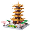JXRLMB Micro Building Blocks Set - Yellow Crane Tower with Sakura Tree, 2200 pcs, for Ages 14+, Made of Acrylonitrile Butadiene Styrene