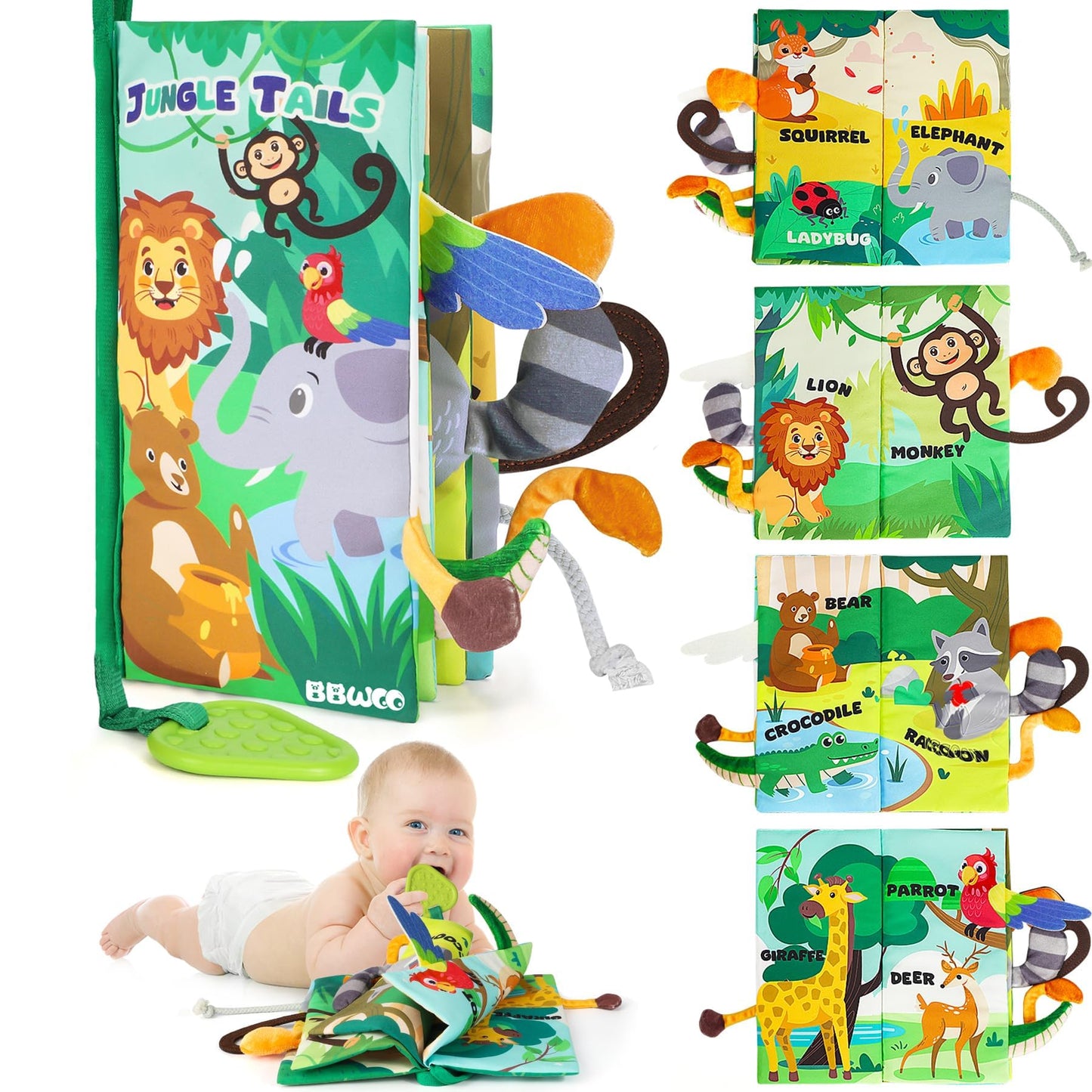 Bbwoo Baby Books 0-6 Months - Baby Boys Girls Shower Gifts - Tummy Time Baby Toys 0-6 6-12 Months - Crinkle Cloth Book - Infant