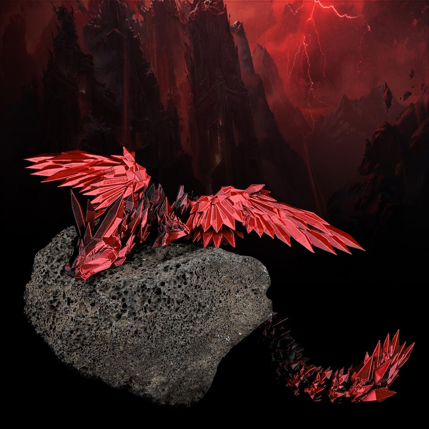 Sumland 3D Printed Dragon With Wings Flying,Crystal Wing Dragon Fidget Toys,Black Red