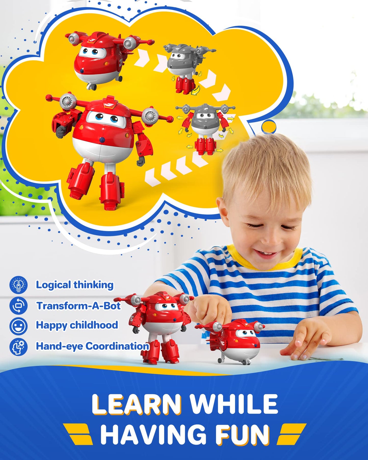 Super Wings 5' Transforming Supercharged Jett Airplane Toys, Action Figure, Airplane To Robot, Season 4 Transformer Toys, Gifts For 3+ Year Old Kids, Toys Plane Vehicle For Preschool Kids Play White
